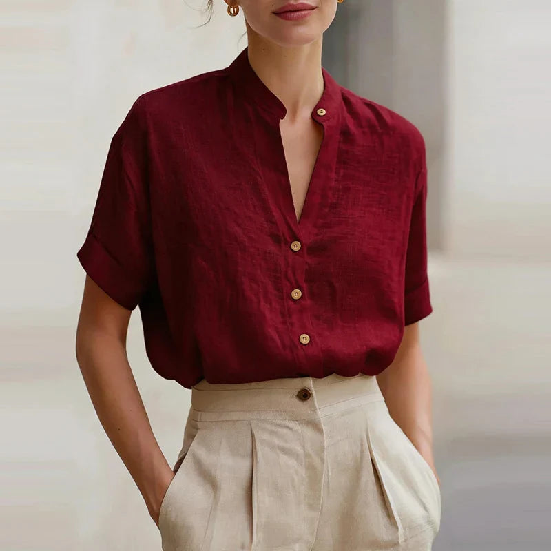 Aveline | Women's Button Front V Neck Blouse-Omni Prime Goods