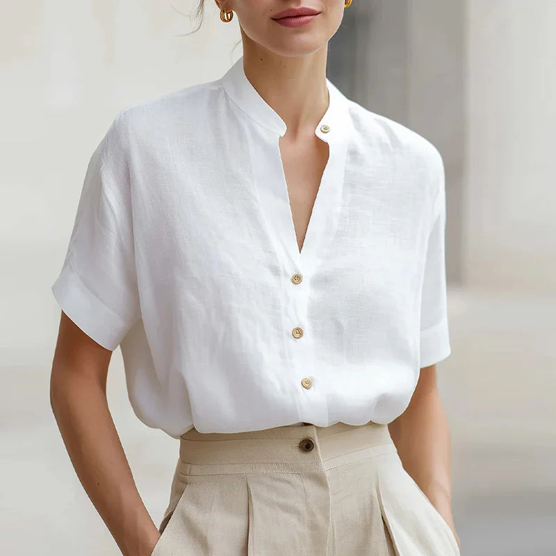 Aveline | Women's Button Front V Neck Blouse-Omni Prime Goods