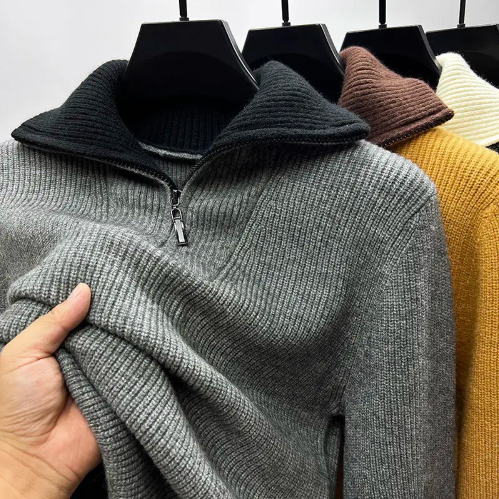 Men's Sporty Elegant Stand-Up Collar Pullover with Zipper