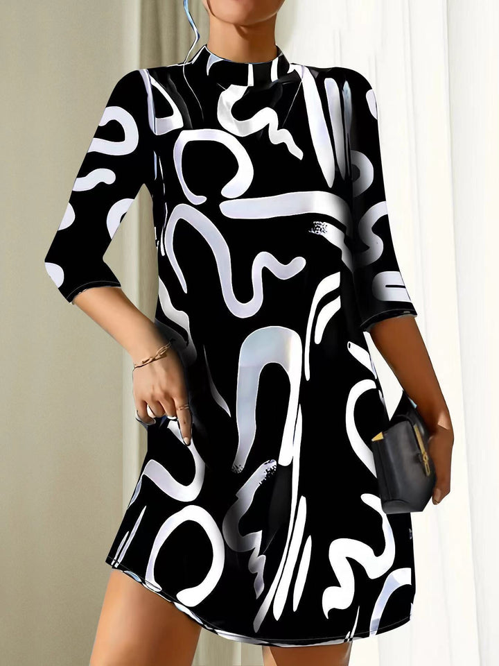 Alanna | Women's Round Neck 3/4 Sleeve Summer Mini Dress