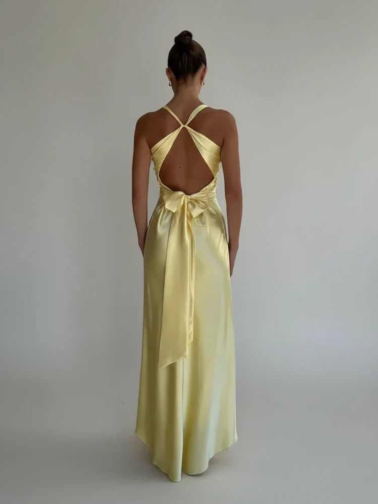 Elegant Backless A-Line Midi Dress for Women