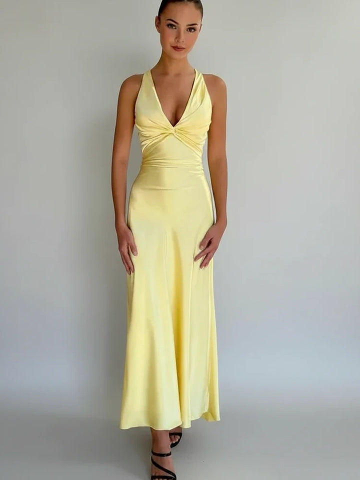 Elegant Backless A-Line Midi Dress for Women