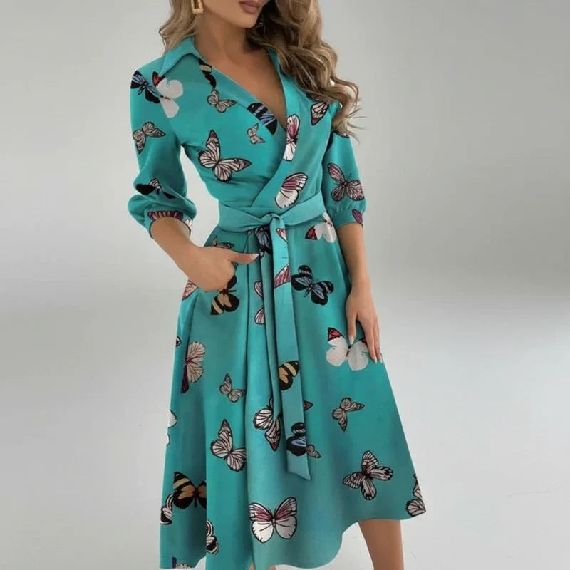 Elegant Women's Belted A-Line Midi Dress for Stylish Occasions