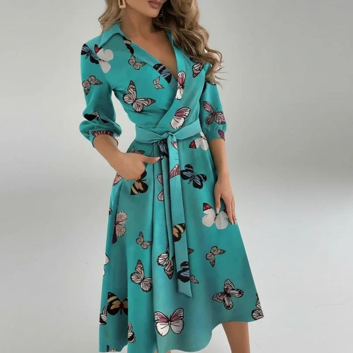 Elegant Women's Belted A-Line Midi Dress for Stylish Occasions