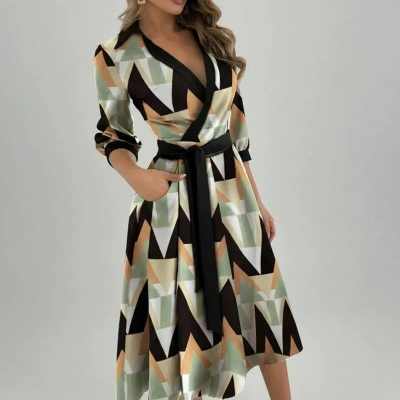 Elegant Women's Belted A-Line Midi Dress for Stylish Occasions