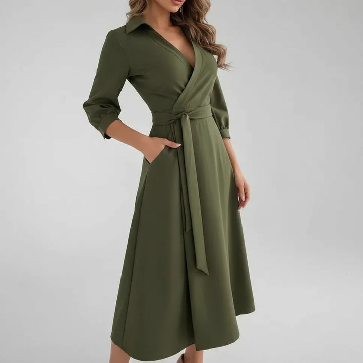 Elegant Women's Belted A-Line Midi Dress for Stylish Occasions