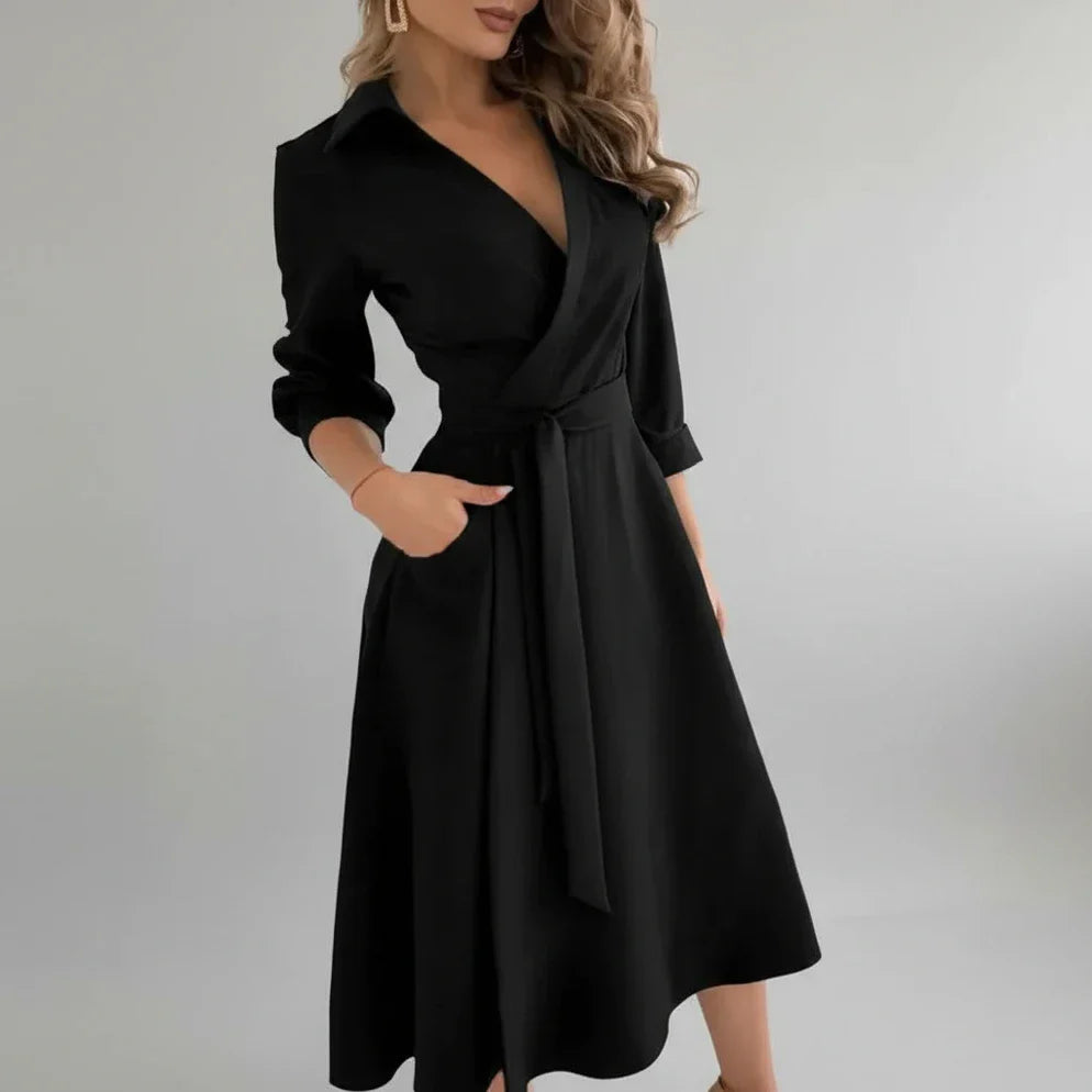 Elegant Women's Belted A-Line Midi Dress for Stylish Occasions