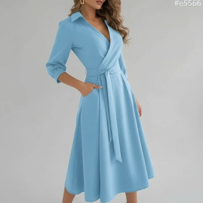 Elegant Women's Belted A-Line Midi Dress for Stylish Occasions