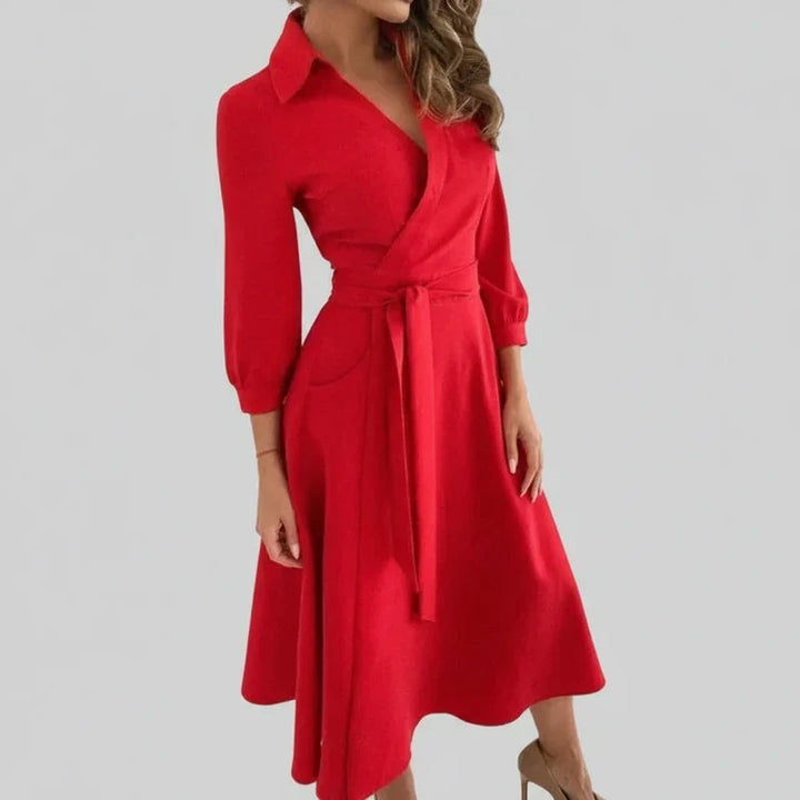 Elegant Women's Belted A-Line Midi Dress for Stylish Occasions
