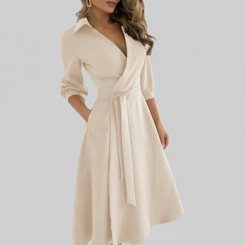 Elegant Women's Belted A-Line Midi Dress for Stylish Occasions