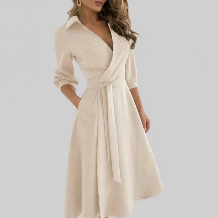 Elegant Women's Belted A-Line Midi Dress for Stylish Occasions