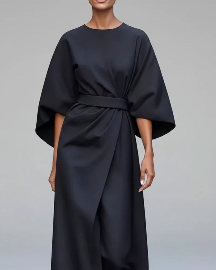 Elegant Belted Wrap Midi Dress for Women