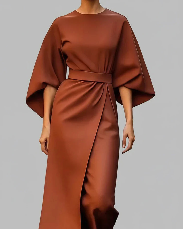 Elegant Belted Wrap Midi Dress for Women