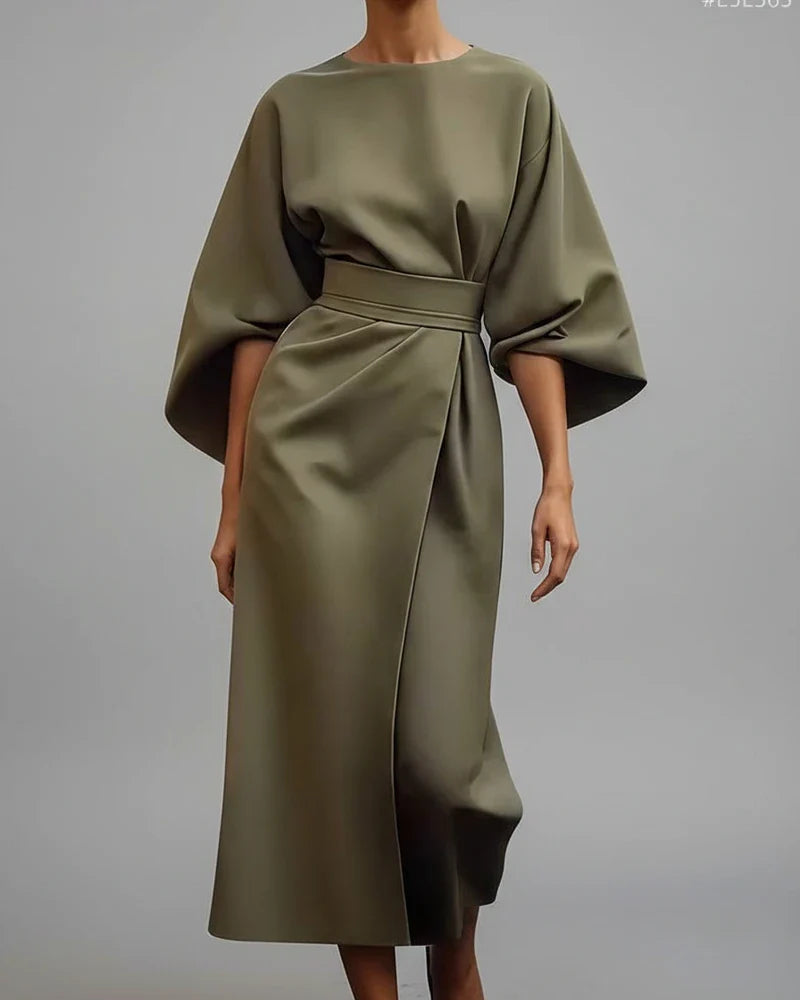 Elegant Belted Wrap Midi Dress for Women