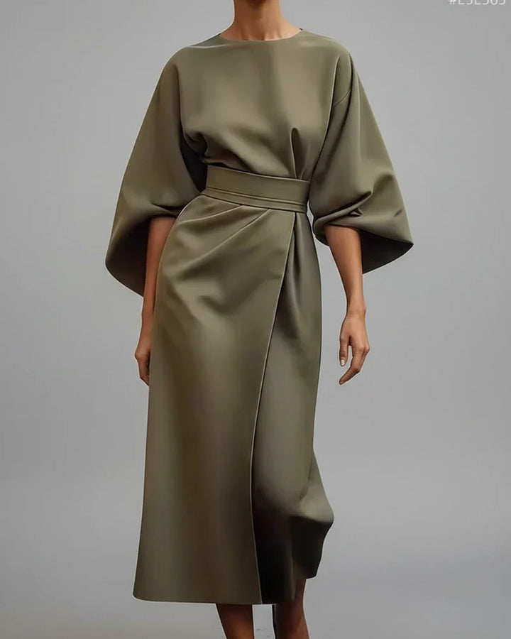 Elegant Belted Wrap Midi Dress for Women