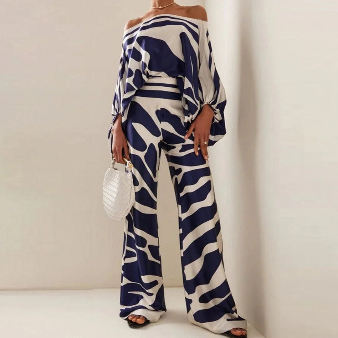 Bernice | Women's Off-the-Shoulder Two-Piece Pant Set-Omni Prime Goods