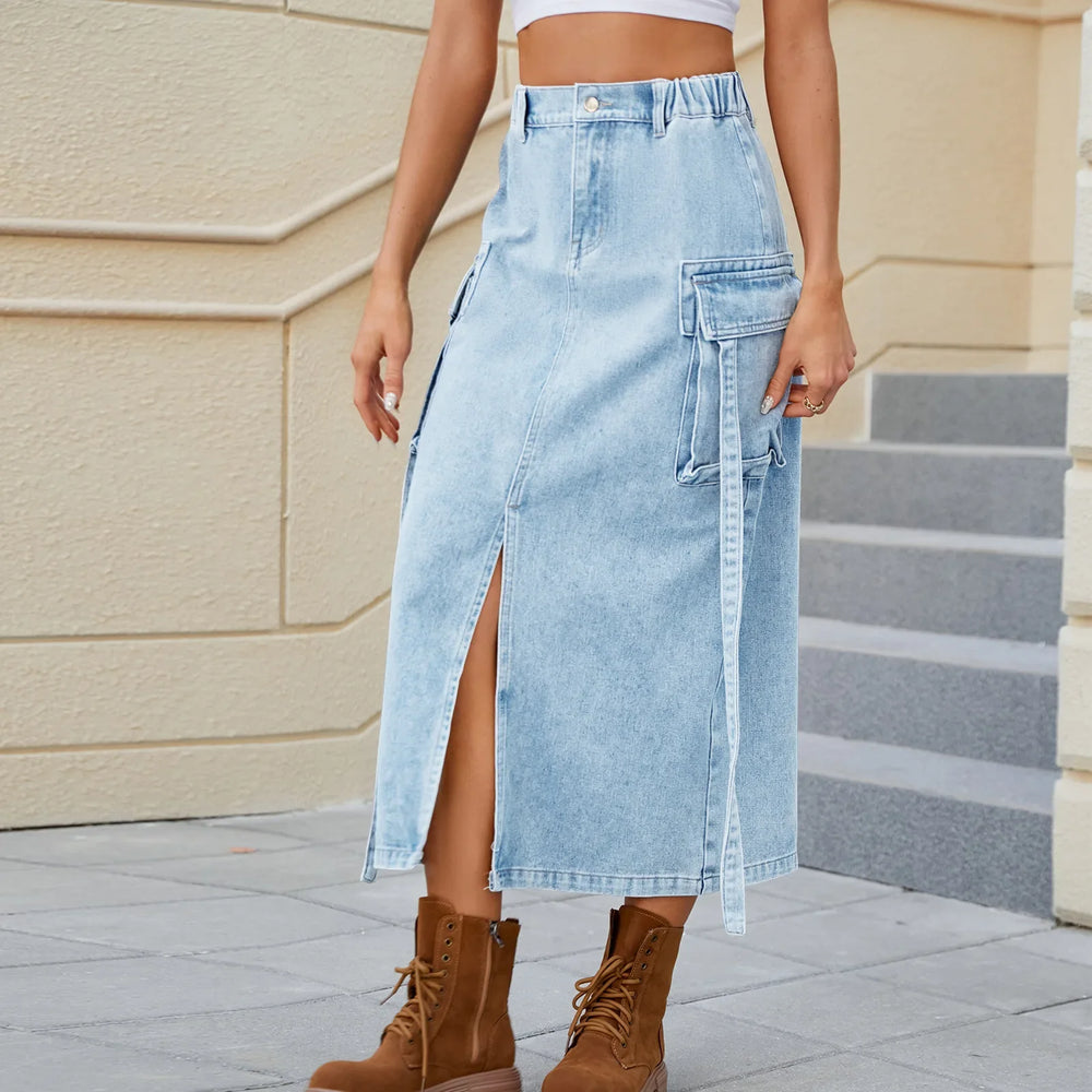 Beverly | Women's Elastic Waist Denim Skirt-Omni Prime Goods