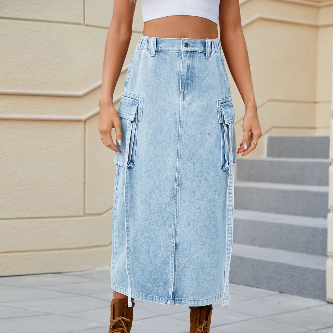 Beverly | Women's Elastic Waist Denim Skirt-Omni Prime Goods