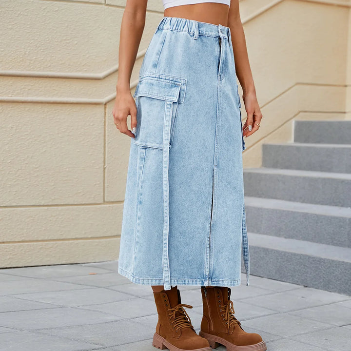 Beverly | Women's Elastic Waist Denim Skirt-Omni Prime Goods