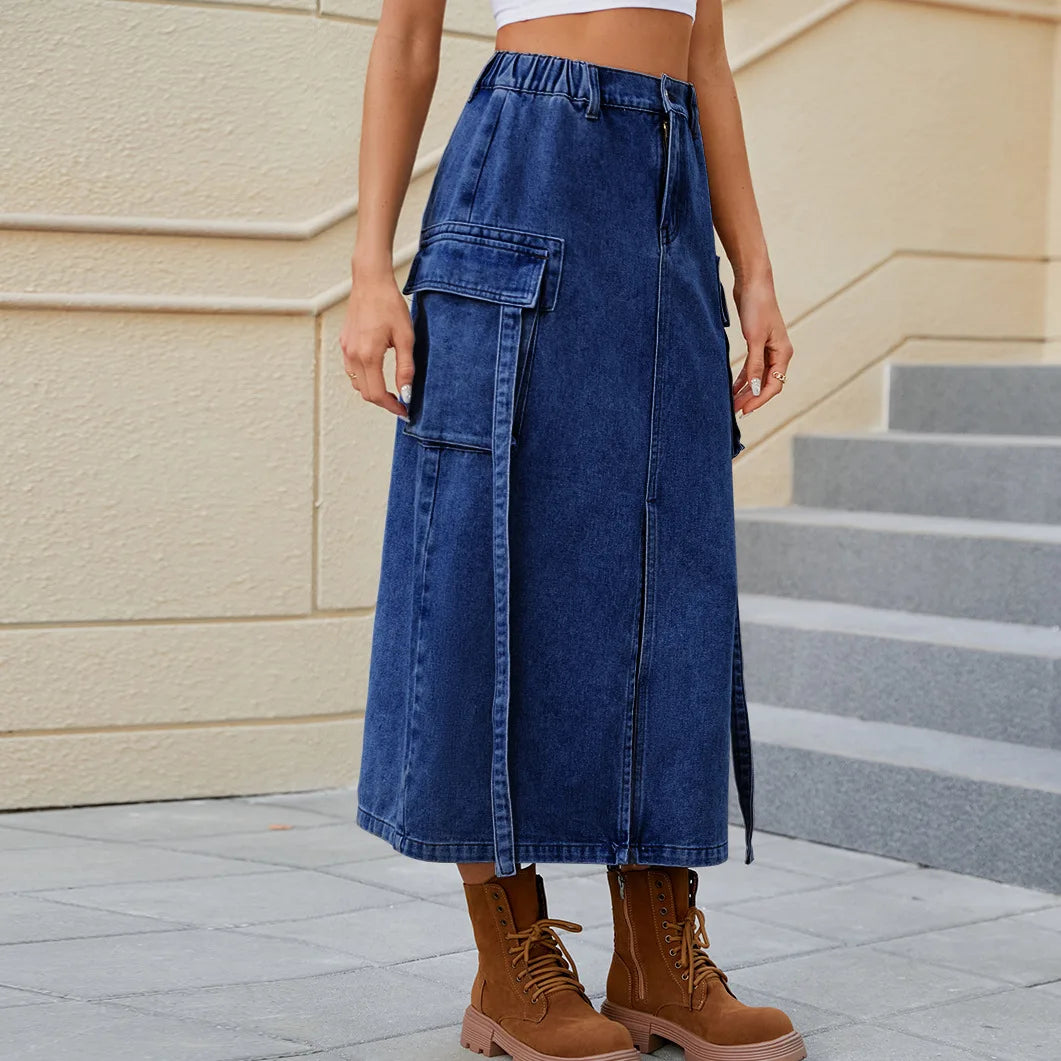 Beverly | Women's Elastic Waist Denim Skirt-Omni Prime Goods