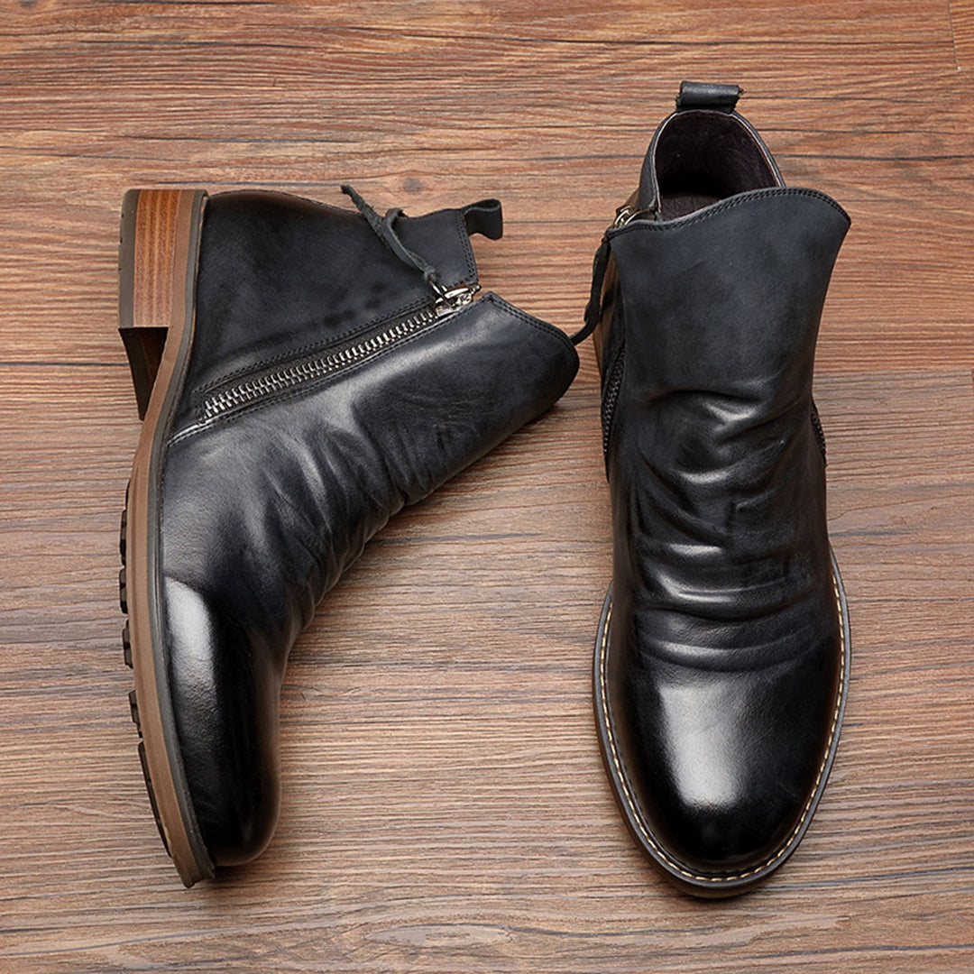 Men's Stylish Ankle Boots | Side Zip Design with Low Heel