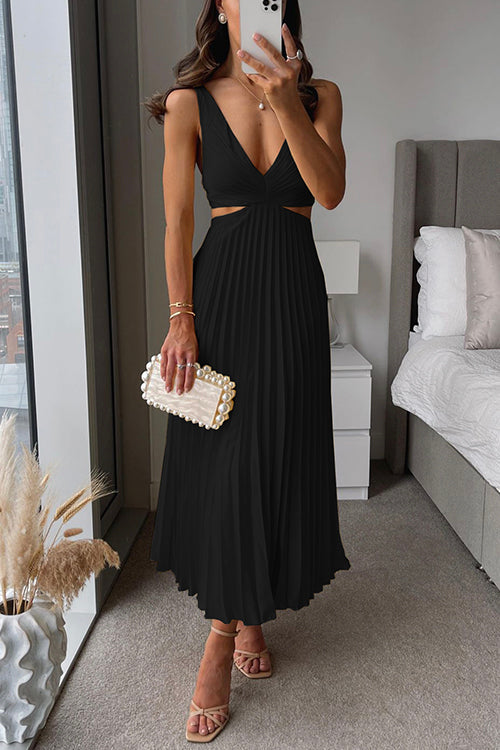 Valen | Women's Elegant V-Neck Pleated Dress