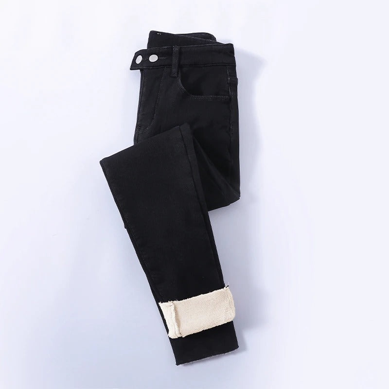 Lined Women's High Waist Winter Jeans
