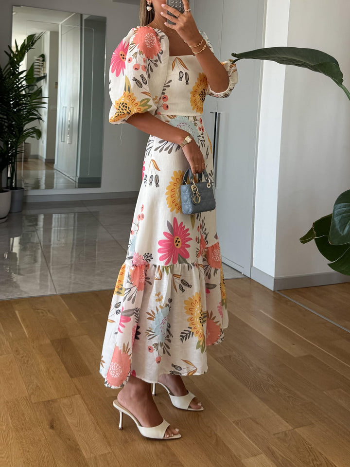 Blair | Women's Puff Sleeve A-Line Midi Dress-Omni Prime Goods