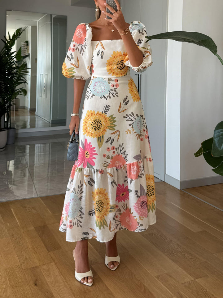 Blair | Women's Puff Sleeve A-Line Midi Dress-Omni Prime Goods