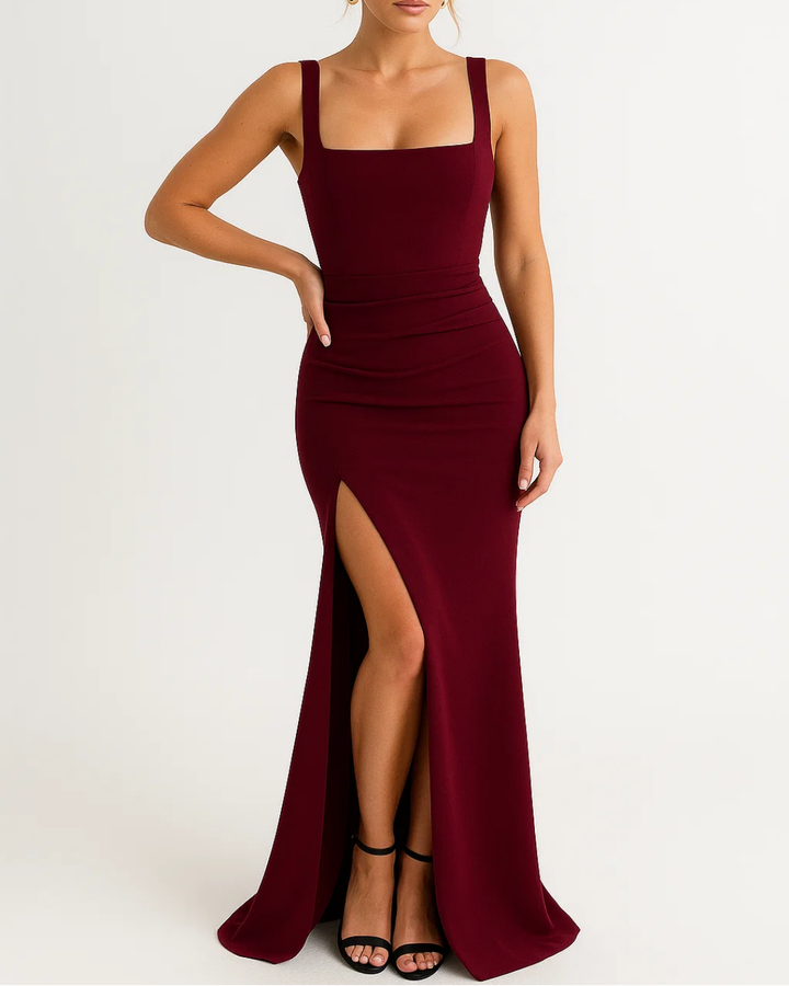 Blessilda | Women's Evening Dress with Square Neck and High Slit