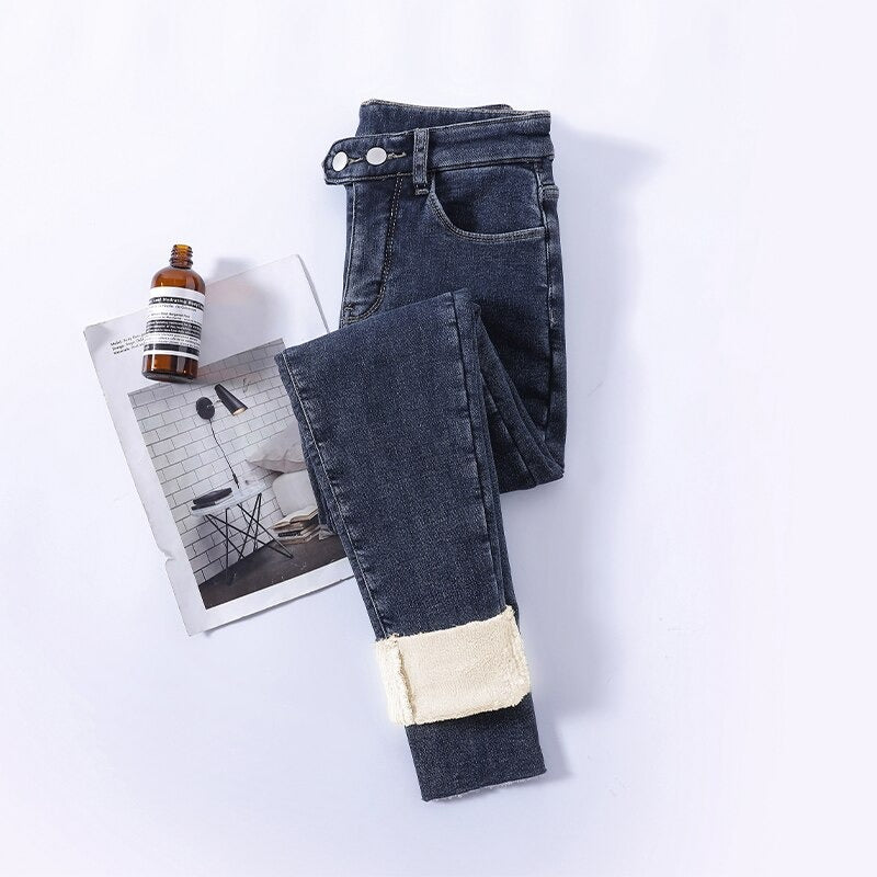 Lined Women's High Waist Winter Jeans