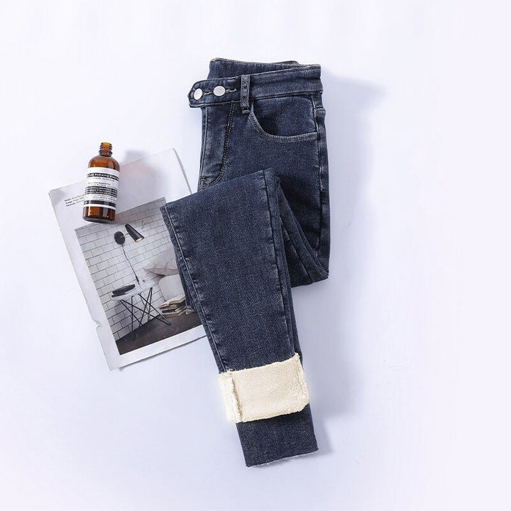 Lined Women's High Waist Winter Jeans