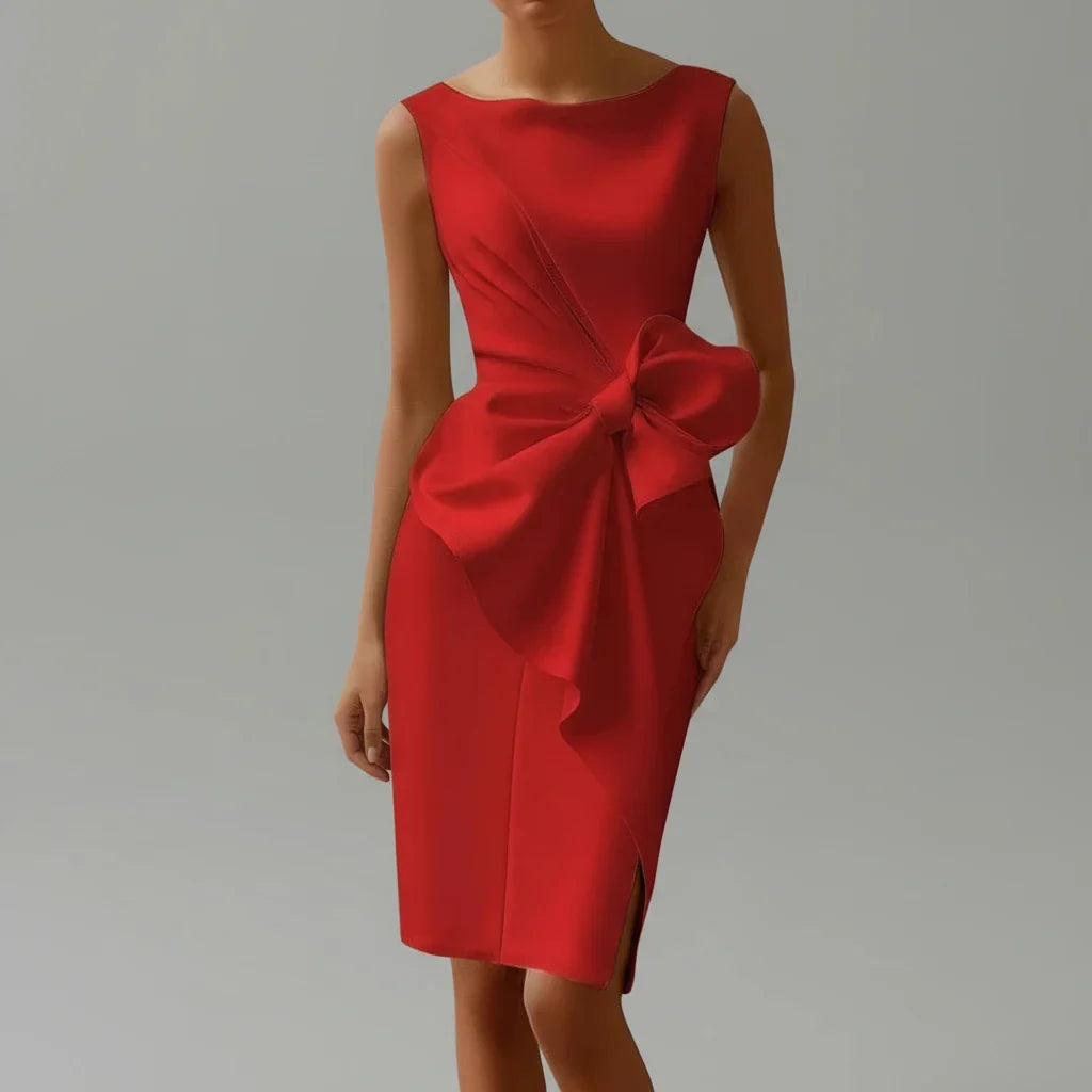 Elegant Bow Cocktail Midi Dress for Women