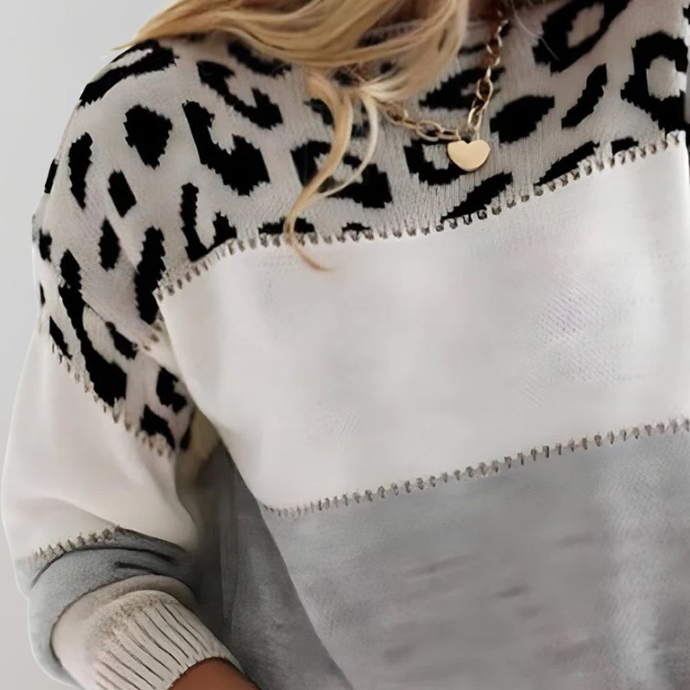 Women's Relaxed Fit Leopard Pattern Sweater