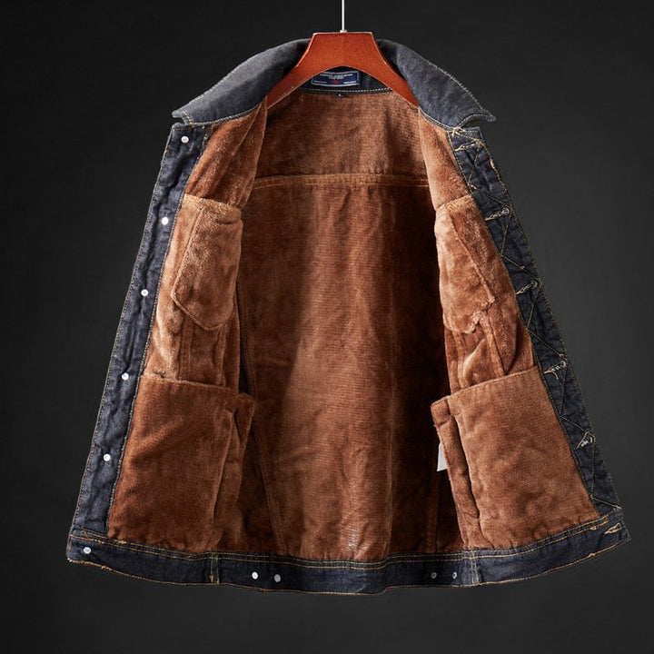 Men's Padded Denim Jacket with Cozy Fleece Lining