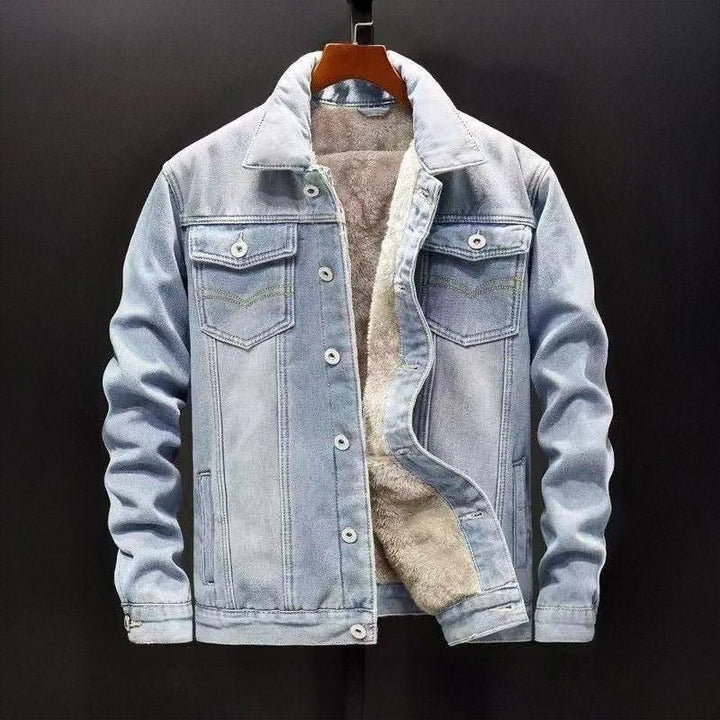 Men's Padded Denim Jacket with Cozy Fleece Lining