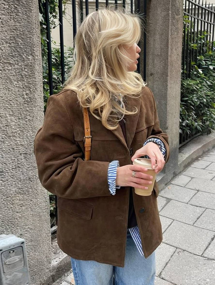Women's Vintage Look Blazer with Buttons and Pockets