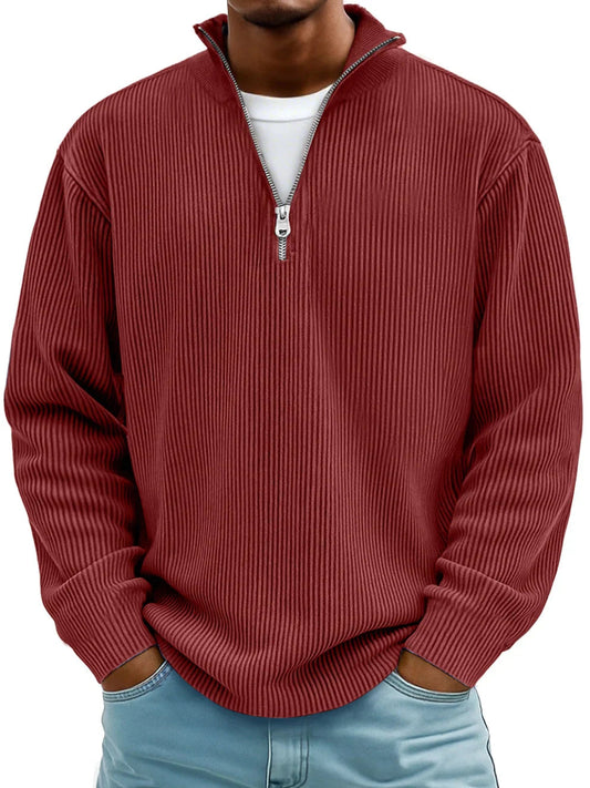 Men's Half-Zip Knit Sweater with Modern Fit for Cold Days