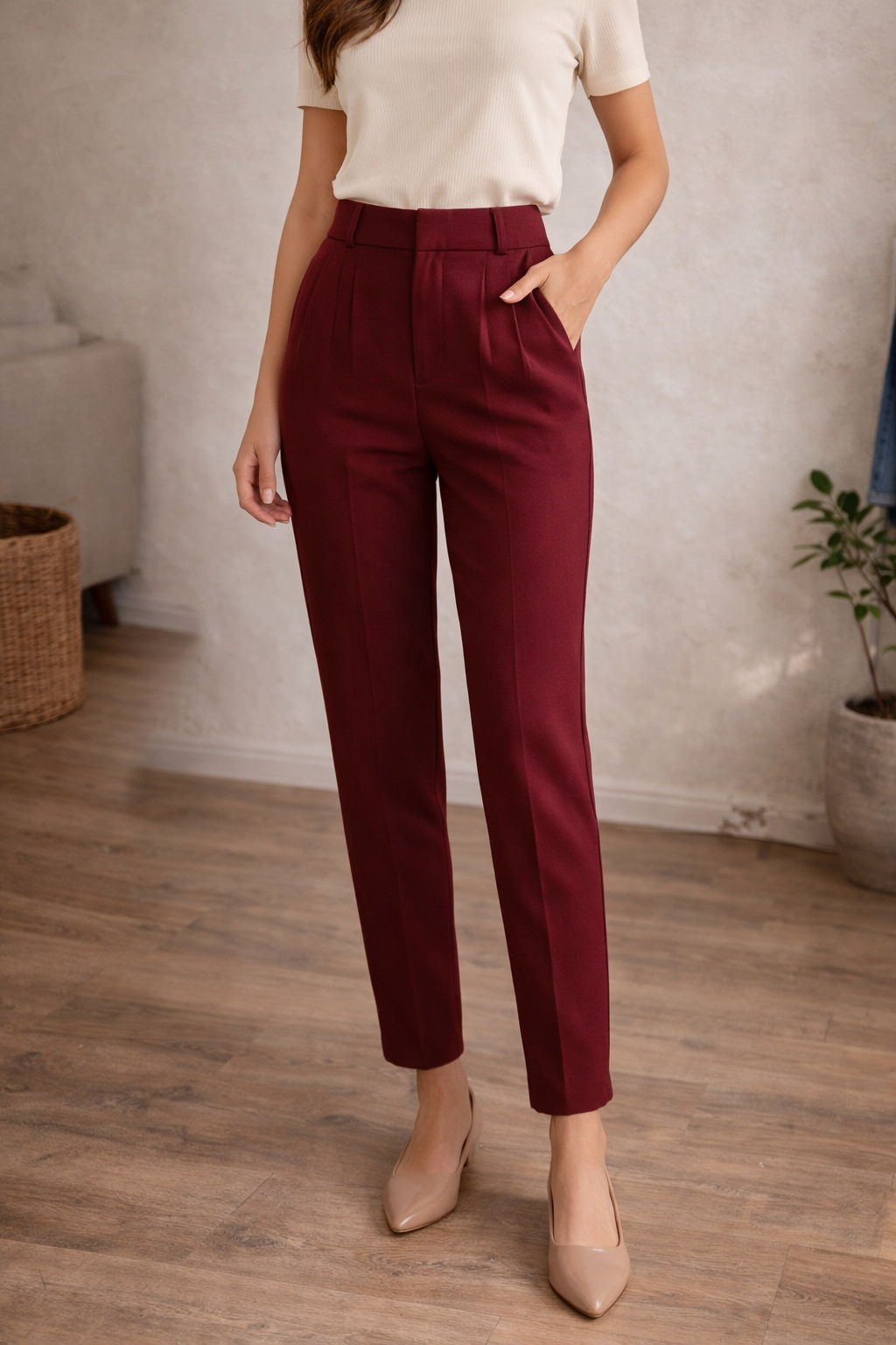 Camille | Women's High Waist Tailored Trousers-Omni Prime Goods