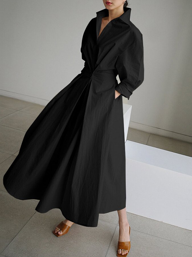 Cara | Women's V-Neck A-Line Midi Dress-Omni Prime Goods