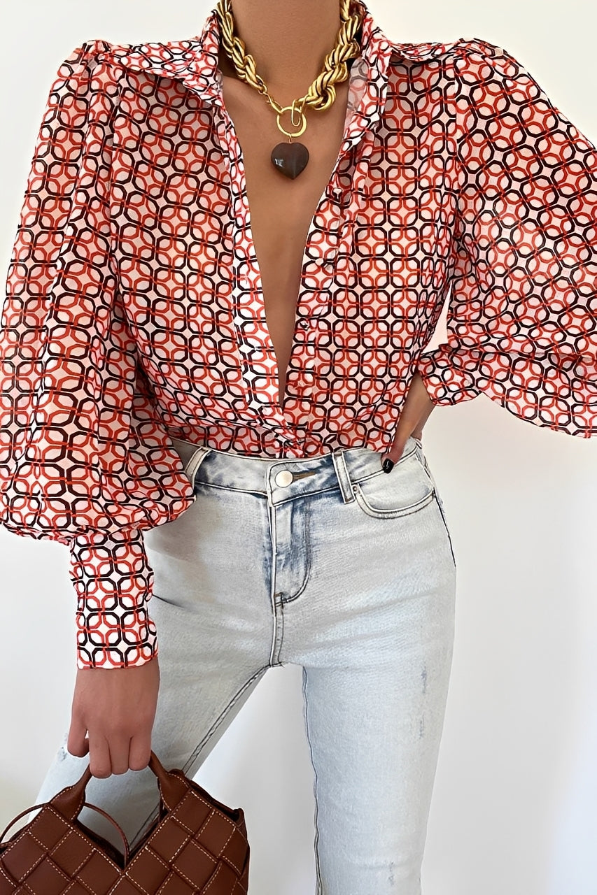 Carla | Women's Trendy Blouse with Lantern Sleeves-Omni Prime Goods