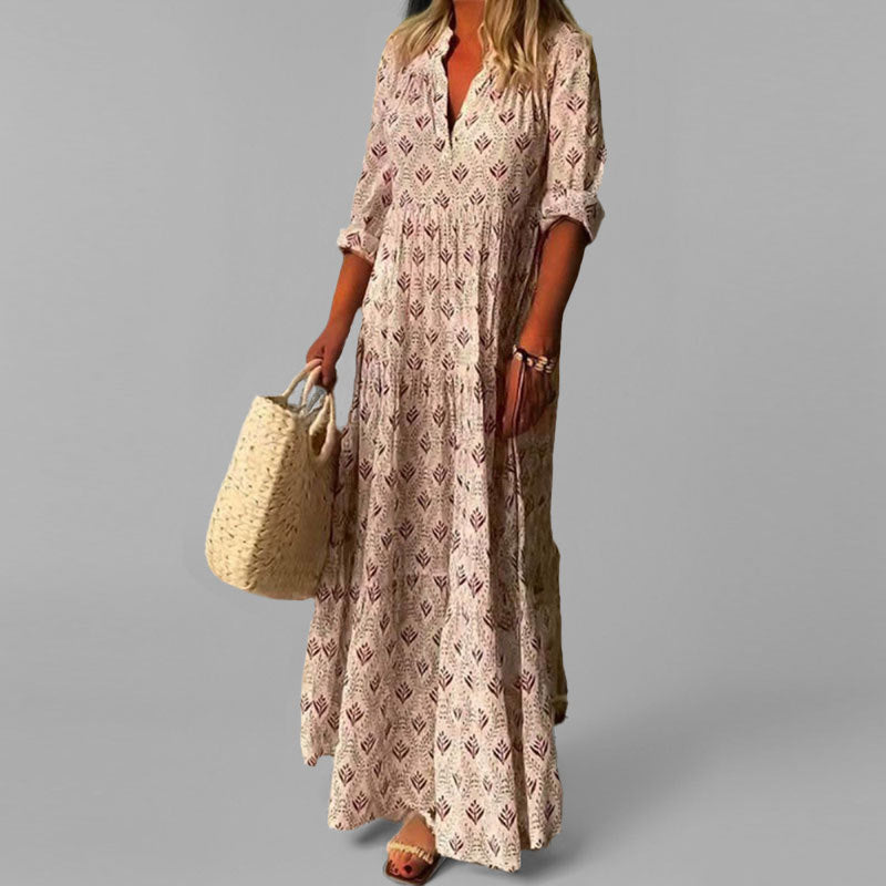 Cassandra | Women's Boho V-Neck Maxi Dress-Omni Prime Goods