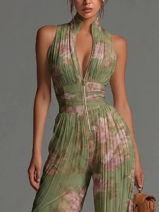 Cassidy | Women's Pleated Wide Leg Jumpsuit-Omni Prime Goods