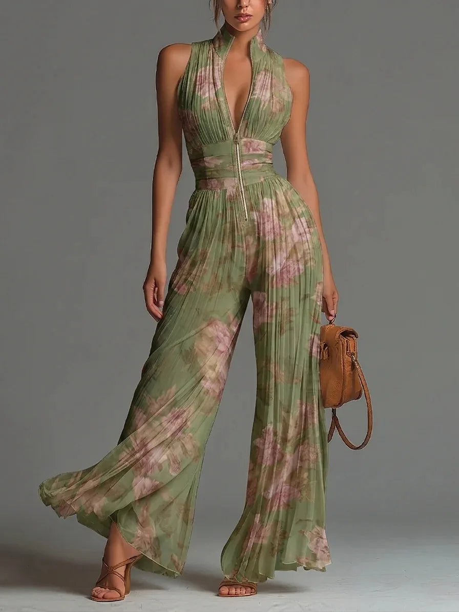 Cassidy | Women's Pleated Wide Leg Jumpsuit-Omni Prime Goods
