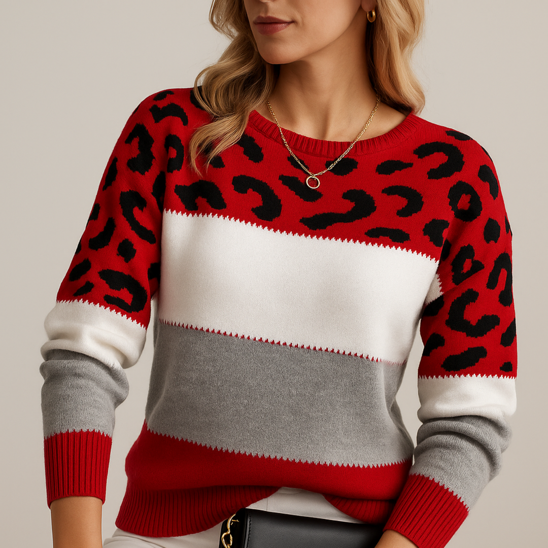 Women's Relaxed Fit Leopard Pattern Sweater