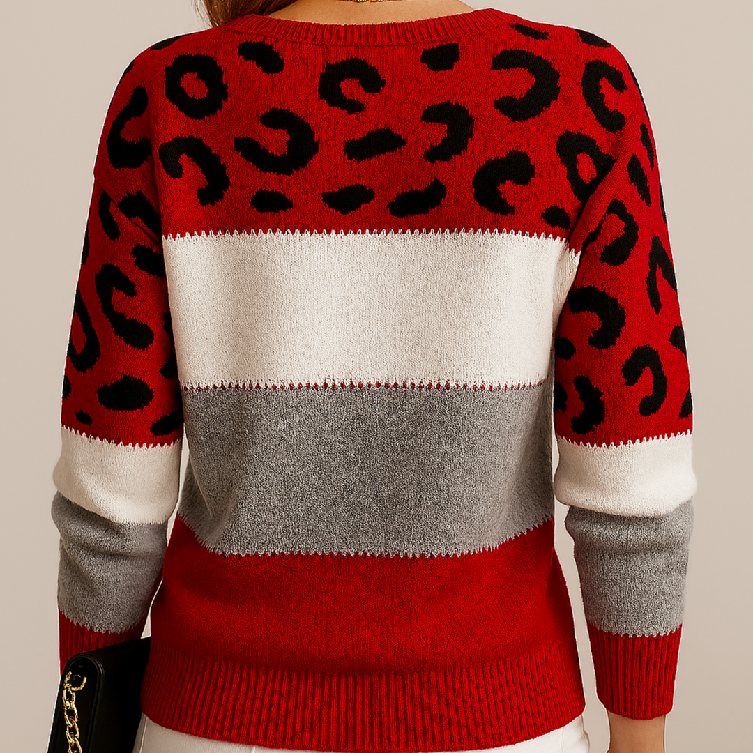 Women's Relaxed Fit Leopard Pattern Sweater