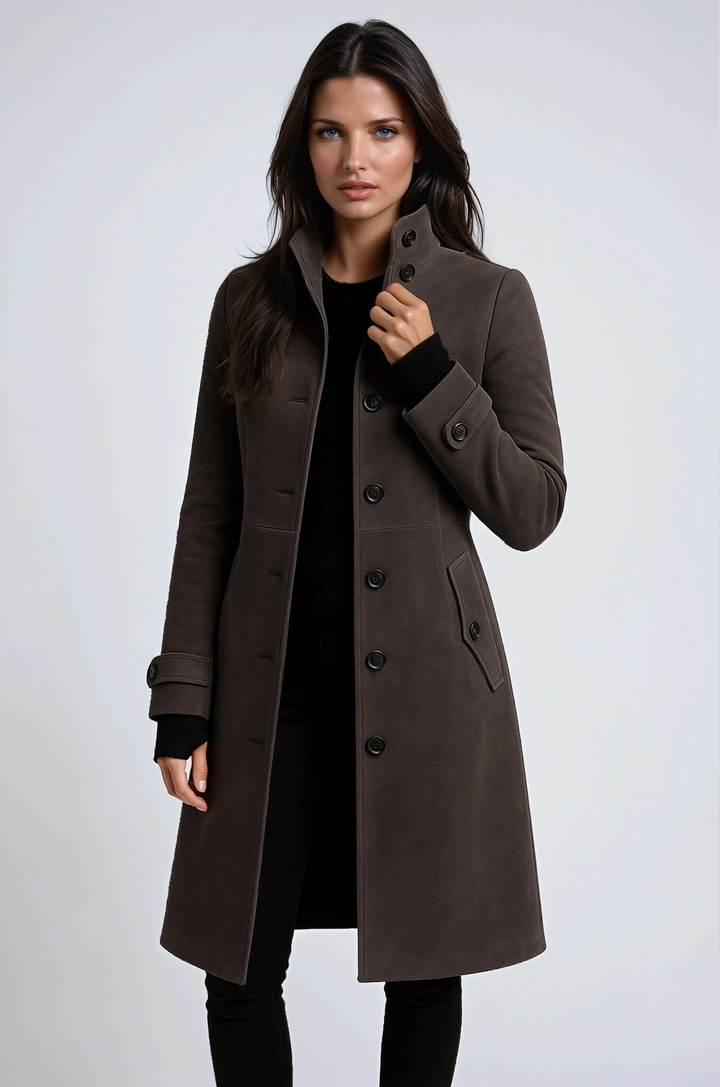 Women's Winter Trench Coat with High Collar