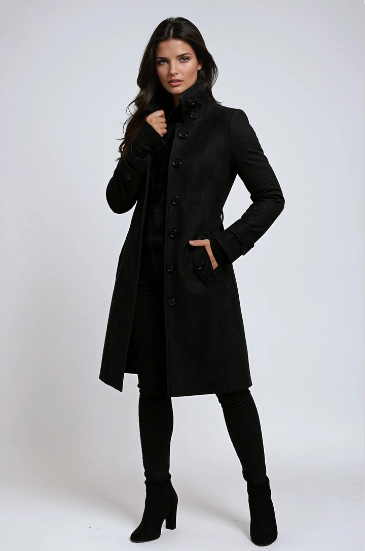 Women's Winter Trench Coat with High Collar