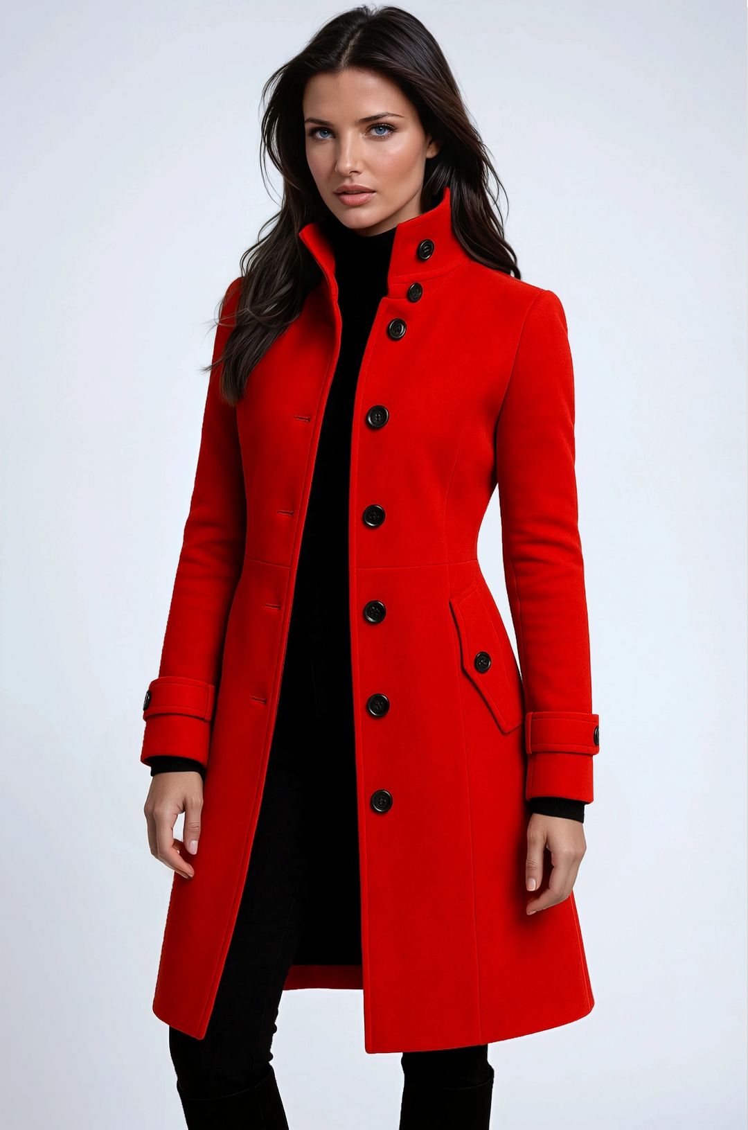 Women's Winter Trench Coat with High Collar
