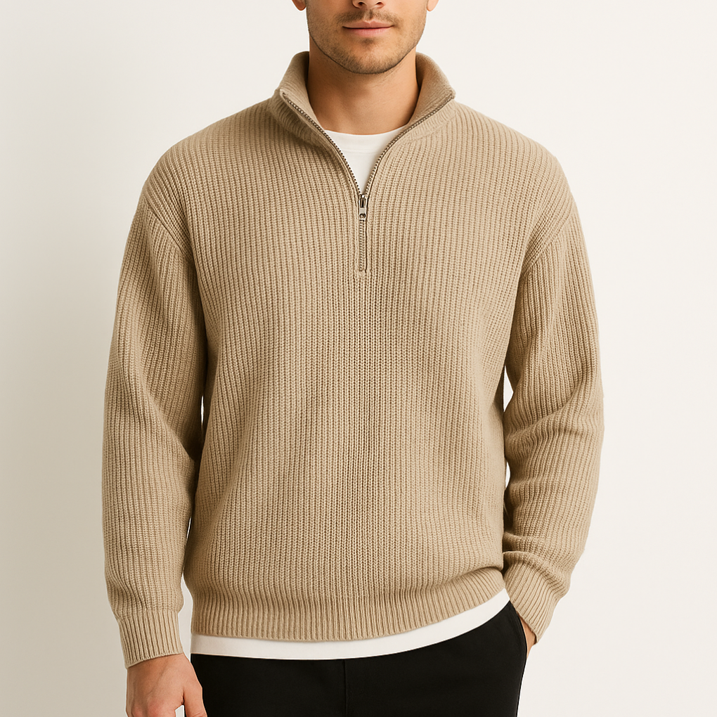 Jersey de punto Harajuku para hombre, con cuello doblado y corte regular